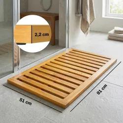 Alfombrilla de Ducha de Madera de Acacia 91x51 cm Alfombra Antideslizante para Baño Spa o Piscina Natural - Ogal.Es