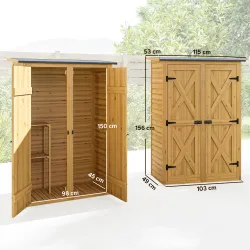 Caseta de Jardín de Madera 115x53x156 cm Armario para Herramientas con Puertas Dobles y Estantes Techo Inclinado... - Ogal.Es