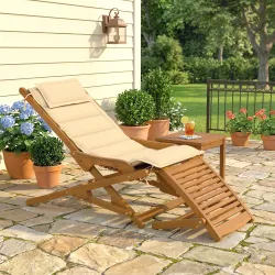 Tumbona Silla Plegable de Madera con Reposapiés Desmontable y Cojín con Reposacabezas Carga 160 kg 158x61x70 cm ... - Ogal.Es