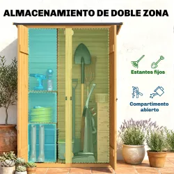 Caseta de Jardín de Madera 115x53x156 cm Armario para Herramientas con Puertas Dobles y Estantes Techo Inclinado... - Ogal.Es