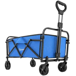 Carro de Jardín Plegable con Ruedas Mango Ajustable Carga 68 kg para Campaña Compra 81x45x89 cm Azul - Ogal.Es