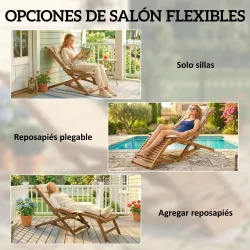 Tumbona Silla Plegable de Madera con Reposapiés Desmontable y Cojín con Reposacabezas Carga 160 kg 158x61x70 cm ... - Ogal.Es