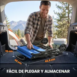 Carro de Jardín Plegable con Ruedas Mango Ajustable Carga 68 kg para Campaña Compra 81x45x89 cm Azul - Ogal.Es