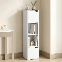 Estantería para Libros con 2 Puertas Librería Estrecha de 4 Niveles con 2 Estantes Abiertos 30x29x119 cm Blanco - Ogal.Es