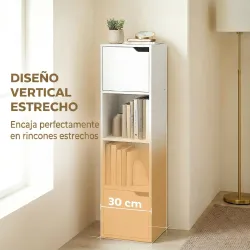 Estantería para Libros con 2 Puertas Librería Estrecha de 4 Niveles con 2 Estantes Abiertos 30x29x119 cm Blanco - Ogal.Es