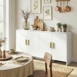Aparador de Cocina con 4 Estantes 4 Puertas de Cierre Suave Mueble para TV de 72 Pulgadas 152x40x80 cm Blanco - Ogal.Es