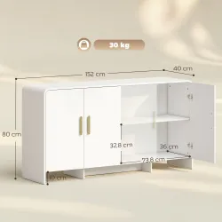 Aparador de Cocina con 4 Estantes 4 Puertas de Cierre Suave Mueble para TV de 72 Pulgadas 152x40x80 cm Blanco - Ogal.Es