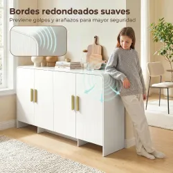 Aparador de Cocina con 4 Estantes 4 Puertas de Cierre Suave Mueble para TV de 72 Pulgadas 152x40x80 cm Blanco - Ogal.Es