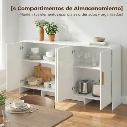 Aparador de Cocina con 4 Estantes 4 Puertas de Cierre Suave Mueble para TV de 72 Pulgadas 152x40x80 cm Blanco - Ogal.Es