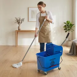 Cubo de Fregar con Escurridor Panel Separador y Ruedas Capacidad 20L para Limpieza Doméstica 45x26,5x70 cm Azul - Ogal.Es