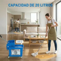 Cubo de Fregar con Escurridor Panel Separador y Ruedas Capacidad 20L para Limpieza Doméstica 45x26,5x70 cm Azul - Ogal.Es