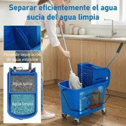 Cubo de Fregar con Escurridor Panel Separador y Ruedas Capacidad 20L para Limpieza Doméstica 45x26,5x70 cm Azul - Ogal.Es