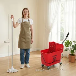 Cubo de Fregar con Escurridor Panel Separador y Ruedas Capacidad 20L para Limpieza Doméstica 45x26,5x70 cm Rojo - Ogal.Es