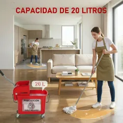Cubo de Fregar con Escurridor Panel Separador y Ruedas Capacidad 20L para Limpieza Doméstica 45x26,5x70 cm Rojo - Ogal.Es