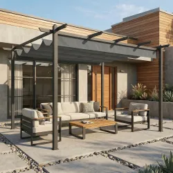 Pérgola de Jardín 4x3 m con Techo Retráctil Estructura de Aluminio UPF30+ Orificios de Drenaje Pabellón Exterior... - Ogal.Es