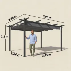 Pérgola de Jardín 4x3 m con Techo Retráctil Estructura de Aluminio UPF30+ Orificios de Drenaje Pabellón Exterior... - Ogal.Es