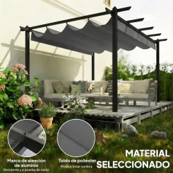 Pérgola de Jardín 4x3 m con Techo Retráctil Estructura de Aluminio UPF30+ Orificios de Drenaje Pabellón Exterior... - Ogal.Es