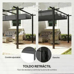 Pérgola de Jardín 4x3 m con Techo Retráctil Estructura de Aluminio UPF30+ Orificios de Drenaje Pabellón Exterior... - Ogal.Es