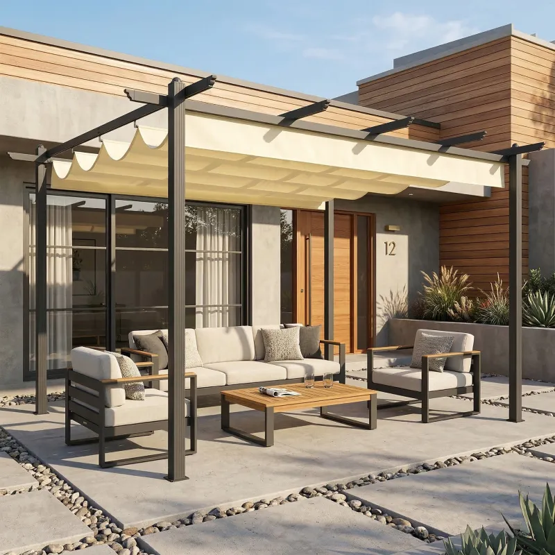 Pérgola de Jardín 4x3 m con Techo Retráctil Estructura de Aluminio UPF30+ Orificios de Drenaje Pabellón Exterior... - Ogal.Es