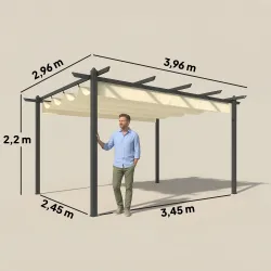 Pérgola de Jardín 4x3 m con Techo Retráctil Estructura de Aluminio UPF30+ Orificios de Drenaje Pabellón Exterior... - Ogal.Es