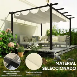 Pérgola de Jardín 4x3 m con Techo Retráctil Estructura de Aluminio UPF30+ Orificios de Drenaje Pabellón Exterior... - Ogal.Es