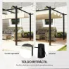 Pérgola de Jardín 4x3 m con Techo Retráctil Estructura de Aluminio UPF30+ Orificios de Drenaje Pabellón Exterior... - Ogal.Es