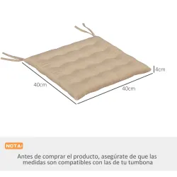 Juego de 6 Cojines para Sillas de Comedor 40x40 cm 6 Piezas Cojines para Sillas de Jardín Acolchados con Cintas ... - Ogal.Es