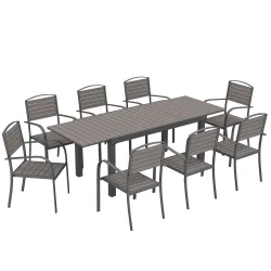 Conjunto de Mesa y Sillas Jardín con Mesa Extensible Marco de Aluminio 8 Sillas y Tablero de Lamas de Madera Plá... - Ogal.Es