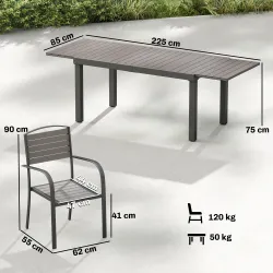 Conjunto de Mesa y Sillas Jardín con Mesa Extensible Marco de Aluminio 8 Sillas y Tablero de Lamas de Madera Plá... - Ogal.Es