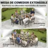 Conjunto de Mesa y Sillas Jardín con Mesa Extensible Marco de Aluminio 8 Sillas y Tablero de Lamas de Madera Plá... - Ogal.Es