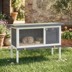 Conejera de Madera, Jaula para Conejos Medianos con Techo Asfáltico Abatible Bandeja Extraíble Puerta con Pestil... - Ogal.Es