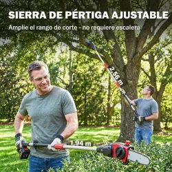 Motosierra Eléctrica Extensible 1,94-2,56 m con 2 baterías 4,0 Ah Cargador Doble Bloqueo Lubricación Automática - Ogal.Es