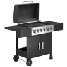 Barbacoa de Gas con 6 Quemadores Termómetro Parrilla Mesas Laterales Armario y Ruedas 135x51x101 cm Negro - Ogal.Es