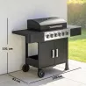 Barbacoa de Gas con 6 Quemadores Termómetro Parrilla Mesas Laterales Armario y Ruedas 135x51x101 cm Negro - Ogal.Es