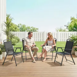 Pack de 4 Sillas de Camping Plegables con Respaldo Alto Asiento Ancho y Reposabrazos Tela Textilene Transpirable... - Ogal.Es