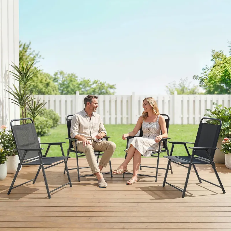 Pack de 4 Sillas de Camping Plegables con Respaldo Alto Asiento Ancho y Reposabrazos Tela Textilene Transpirable... - Ogal.Es