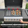 Barbacoa de Gas con 6 Quemadores Termómetro Parrilla Mesas Laterales Armario y Ruedas 135x51x101 cm Negro - Ogal.Es
