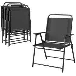 Pack de 4 Sillas de Camping Plegables con Respaldo Alto Asiento Ancho y Reposabrazos Tela Textilene Transpirable... - Ogal.Es