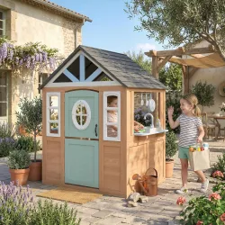 Casita Infantil Exterior e Interior de Madera con Puerta para Mascotas Cocina de Juguete Media Puerta Madera Nat... - Ogal.Es