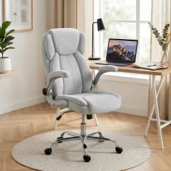 Silla de escritorio Ergonómica con Respaldo Alto Reposabrazos Abatibles Asiento con Muelles Altura Ajustable Crema - Ogal.Es