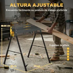Set de 2 Caballetes para Sierra Plegables Altura Ajustable para Madera 2x4 con Asa Ganchos Soporta hasta 500 kg ... - Ogal.Es