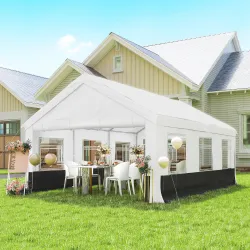 Carpa para Fiestas 4x6 m Carpa de Jardín con Paredes Extraíbles 2 Puertas y Ventanas UPF30+ para Boda Gris y Blanco - Ogal.Es