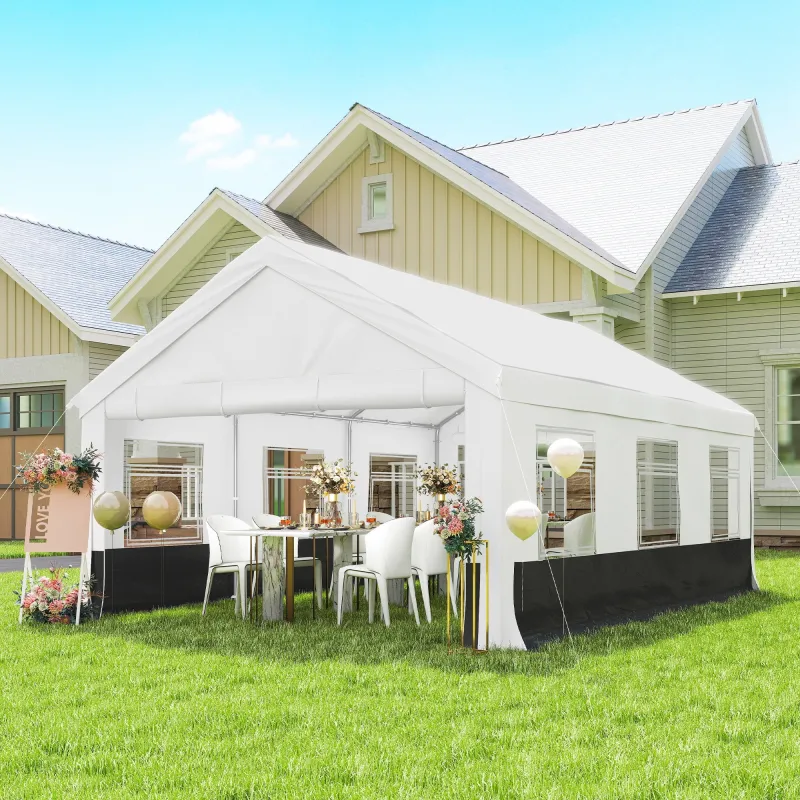 Carpa para Fiestas 4x6 m Carpa de Jardín con Paredes Extraíbles 2 Puertas y Ventanas UPF30+ para Boda Gris y Blanco - Ogal.Es