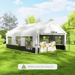 Carpa para Fiestas 4x6 m Carpa de Jardín con Paredes Extraíbles 2 Puertas y Ventanas UPF30+ para Boda Gris y Blanco - Ogal.Es