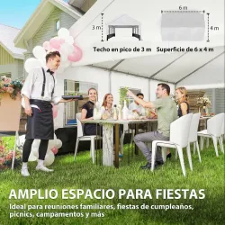 Carpa para Fiestas 4x6 m Carpa de Jardín con Paredes Extraíbles 2 Puertas y Ventanas UPF30+ para Boda Gris y Blanco - Ogal.Es