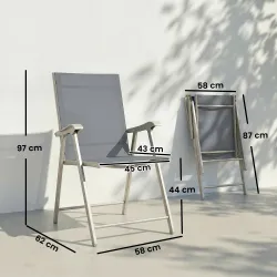 Conjunto de 4 Sillas de Jardín Exterior Plegables con Respaldo Alto y Reposabrazos para Terraza Playa 58x62x97 c... - Ogal.Es