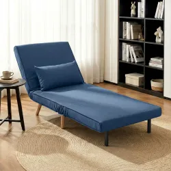 Sofá Cama Individual Plegable con Respaldo Ajustable 5 Posiciones Sillón Cama Tapizado con Cojín 72x75x85 cm Azul - Ogal.Es
