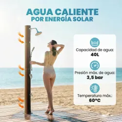 Ducha Solar Jardín 40L con Cabezal Ducha de Mano Grifo para Pies y Temperatura Ajustable Máx. 60 °C para Piscina... - Ogal.Es