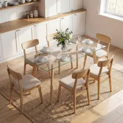 Mesa de Comedor Rectangular Moderna para 6 Personas Superficie de Vidrio Templado 150x75x76 cm Transparente - Ogal.Es