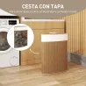 Cesto Ropa Sucia Bambú para Esquina 55L con Tapa y Asa Bolsa Extraíble Lavable 35x35x60 cm Marrón - Ogal.Es